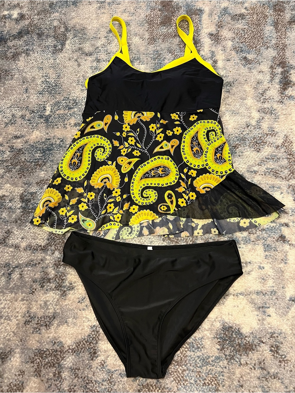 Black & Yellow Paisley Tankini Set